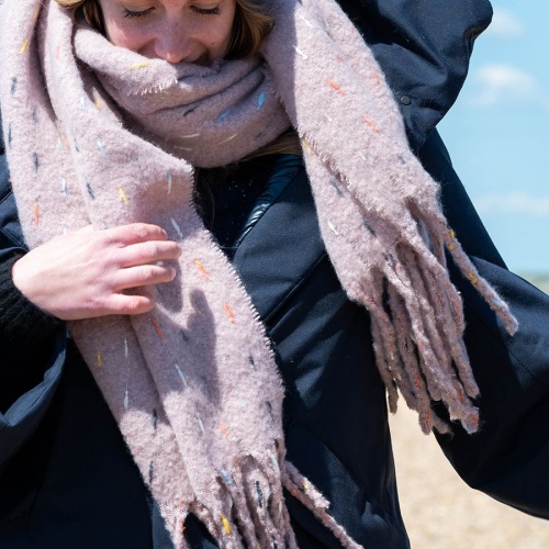 Pink Boucle Scarf With Stitch Detail by Peace of Mind